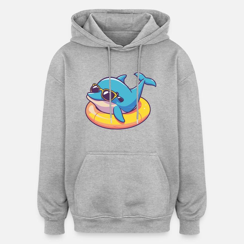 Dauphin Bande Dessinée Cool - Sweat à capuche oversize unisexe - gris chiné