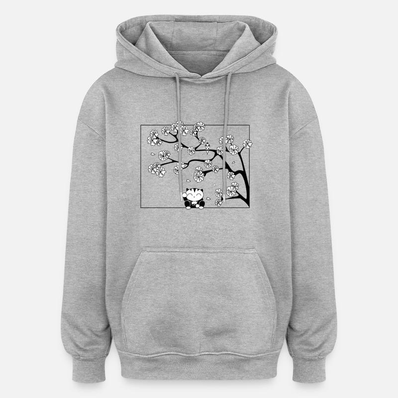 japon - chat-e - Sweat à capuche oversize unisexe - gris chiné
