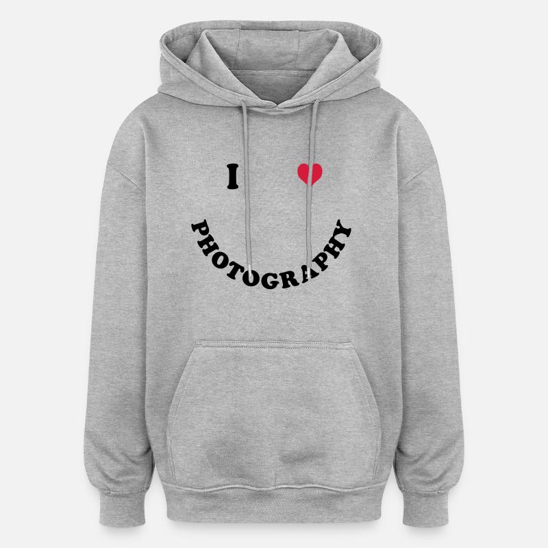Photographie - Sweat à capuche oversize unisexe - gris chiné