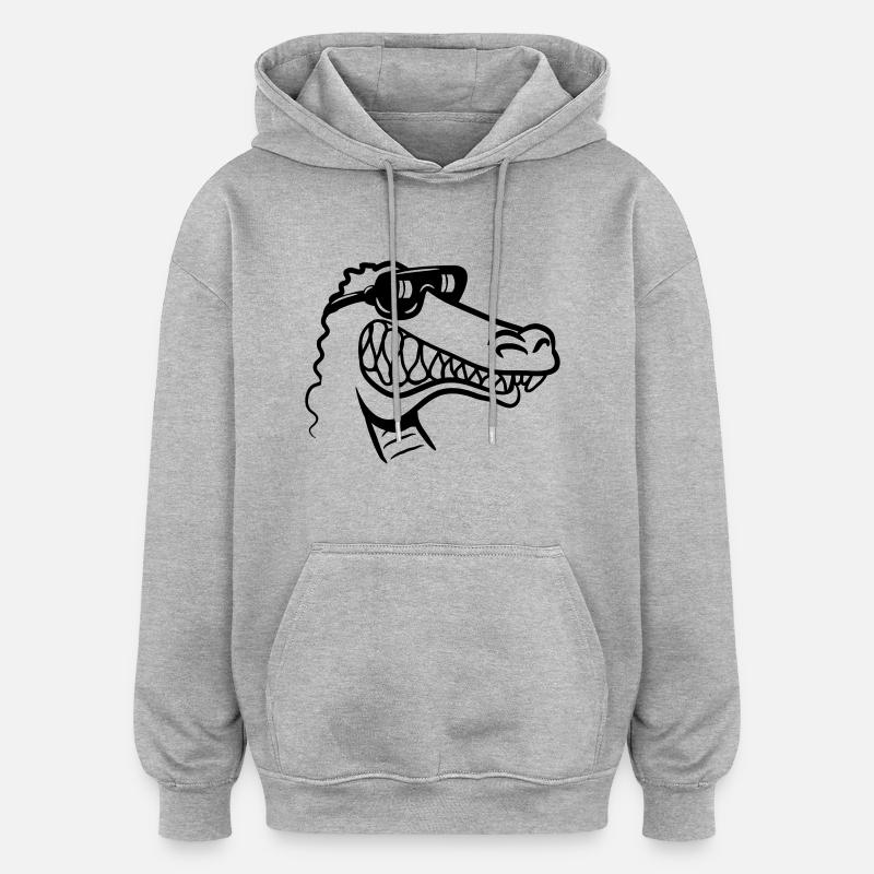 Crocodile drôle fun - Sweat à capuche oversize unisexe - gris chiné