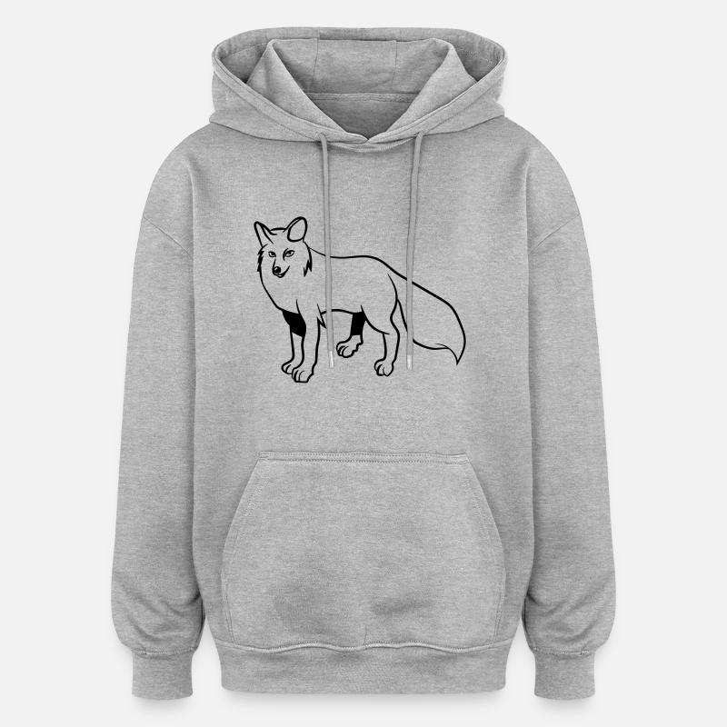 renard - Sweat à capuche oversize unisexe - gris chiné