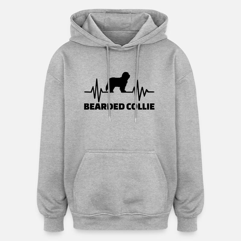 Bearded Collie - Sweat à capuche oversize unisexe - gris chiné