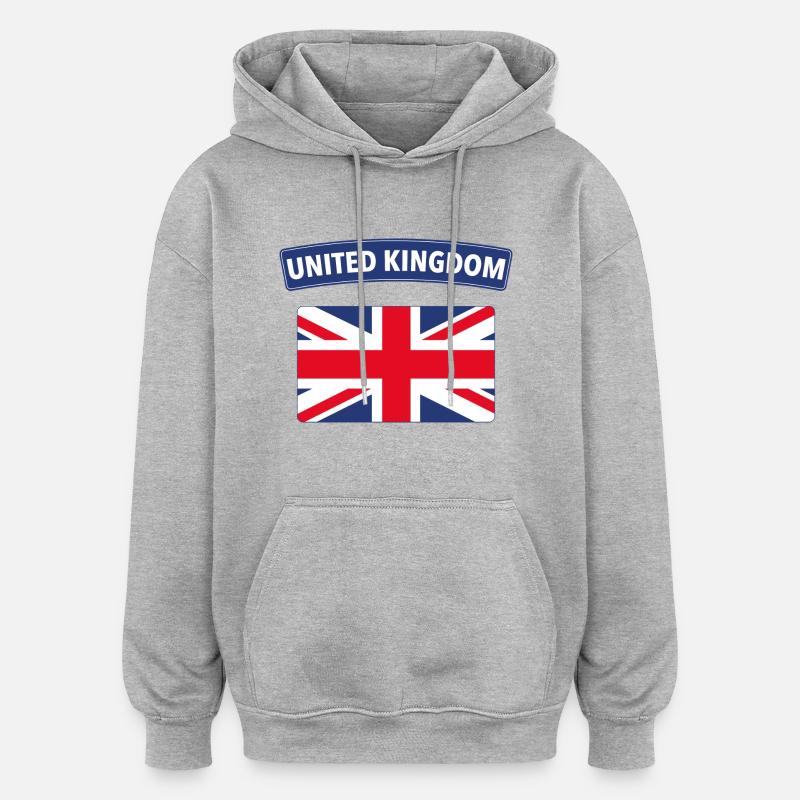 1172 Angleterre drapeau hommes dames - Sweat à capuche oversize unisexe - gris chiné