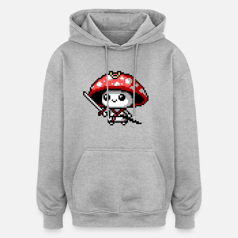 Samouraï champignon 8 bits - Sweat à capuche oversize unisexe - gris chiné