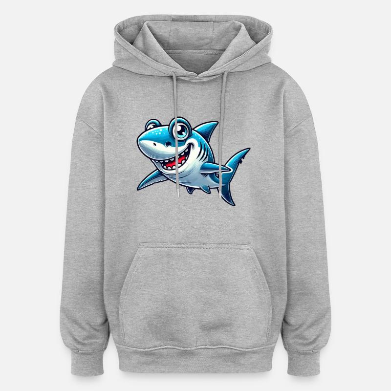 Requin Requin Bande dessinée - Sweat à capuche oversize unisexe - gris chiné