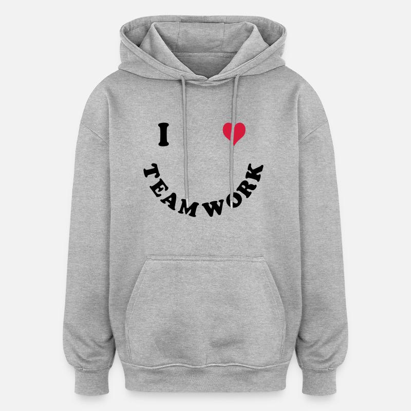 J’aime le travail d’équipe - Sweat à capuche oversize unisexe - gris chiné