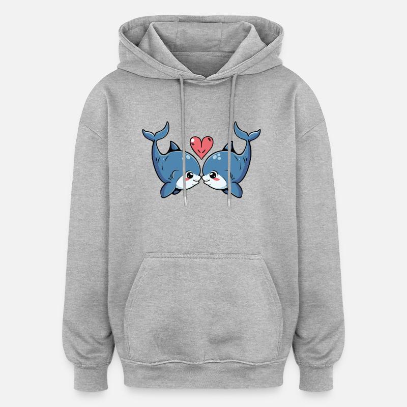 Couple baleine Saint-Valentin - Sweat à capuche oversize unisexe - gris chiné