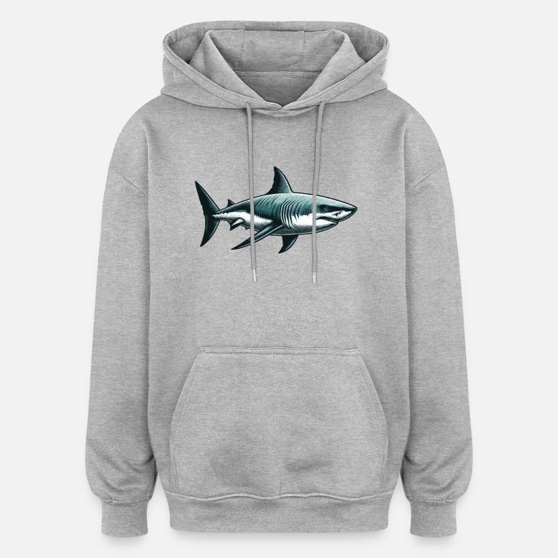 Grand requin blanc - Sweat à capuche oversize unisexe - gris chiné