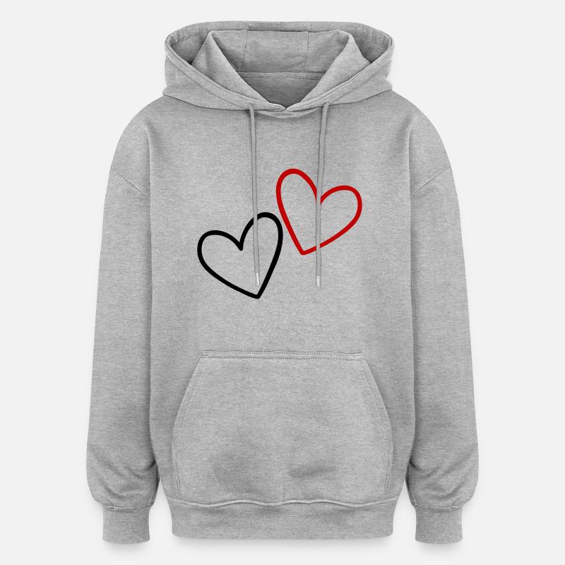 Cœurs Amour - Sweat à capuche oversize unisexe - gris chiné