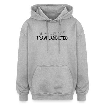 Traveladdicted Flugzeug - Oversized Unisex Hoodie - Grau meliert - Vorne - Noah (186cm)