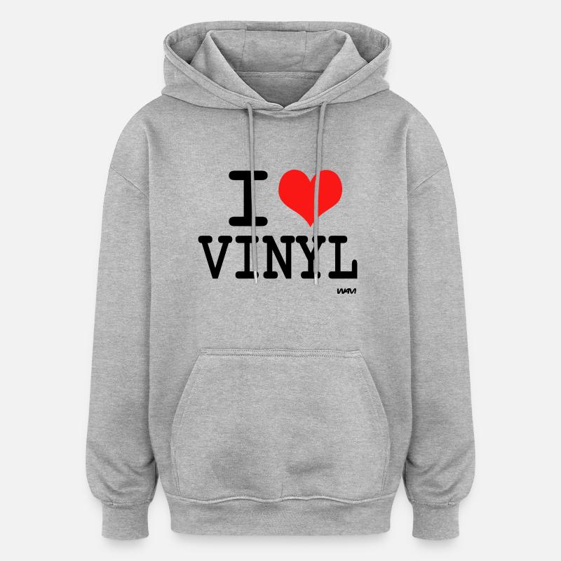 i love vinyl by wam - Sweat à capuche oversize unisexe - gris chiné