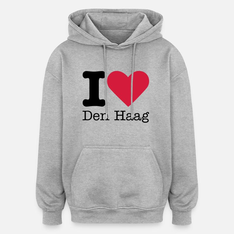 I Love Den Haag - Bluza z kapturem oversize typu unisex - szary melanż