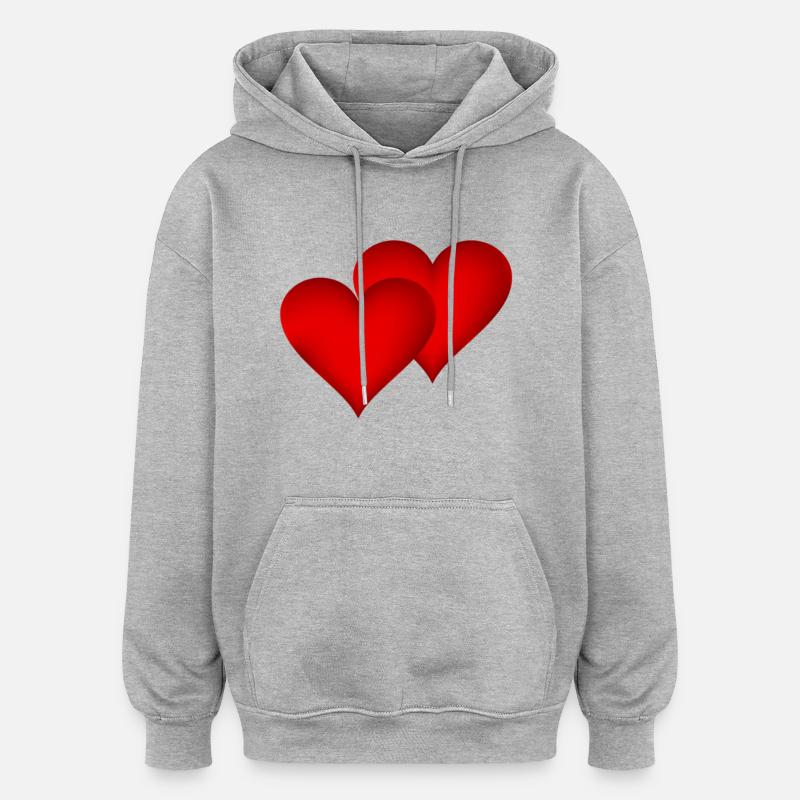 Double coeur double amour - Sweat à capuche oversize unisexe - gris chiné