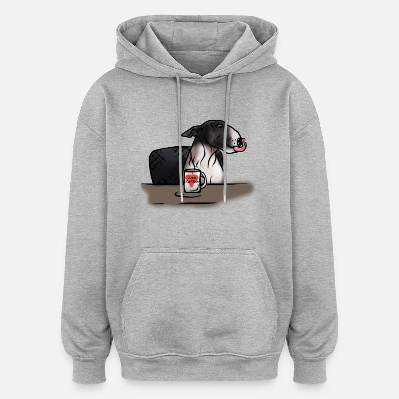 Bull Terrier « J’aime le café » - Sweat à capuche oversize unisexe - gris chiné