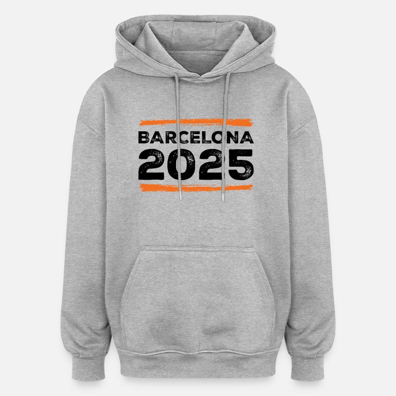 Barcelone 2025 Dicton - Sweat à capuche oversize unisexe - gris chiné
