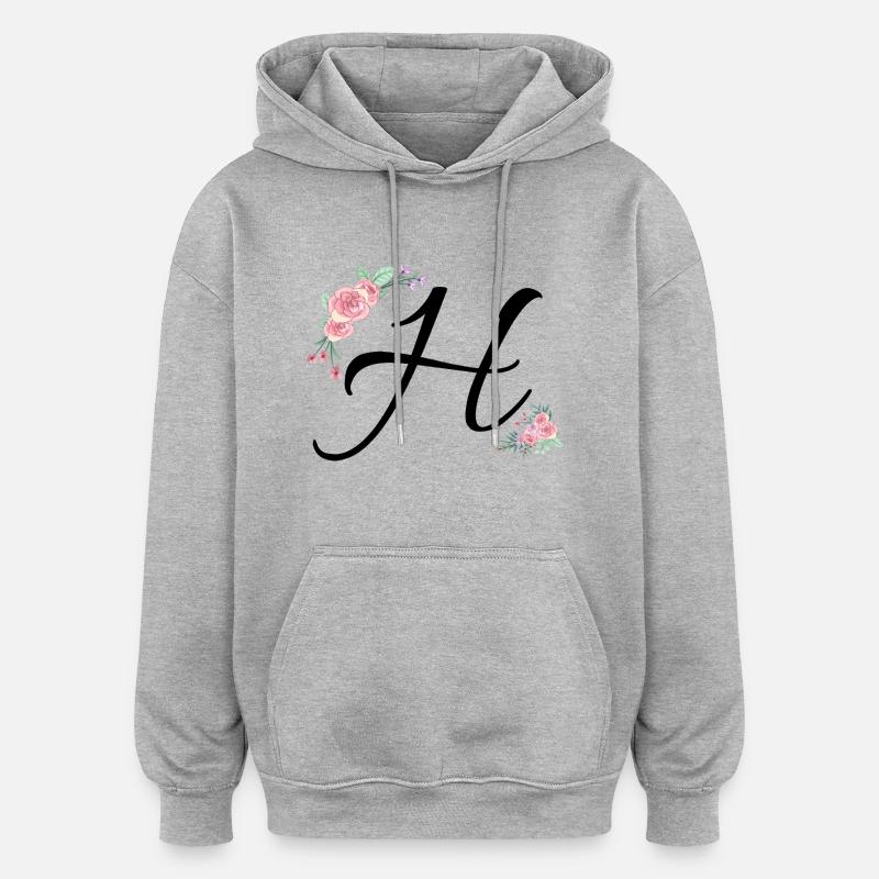 Lettre h fleurs - Sweat à capuche oversize unisexe - gris chiné