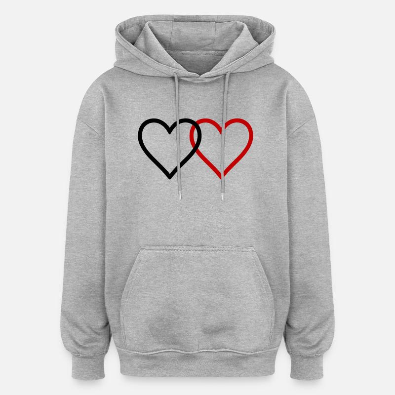 Coeurs Couple Amour - Sweat à capuche oversize unisexe - gris chiné
