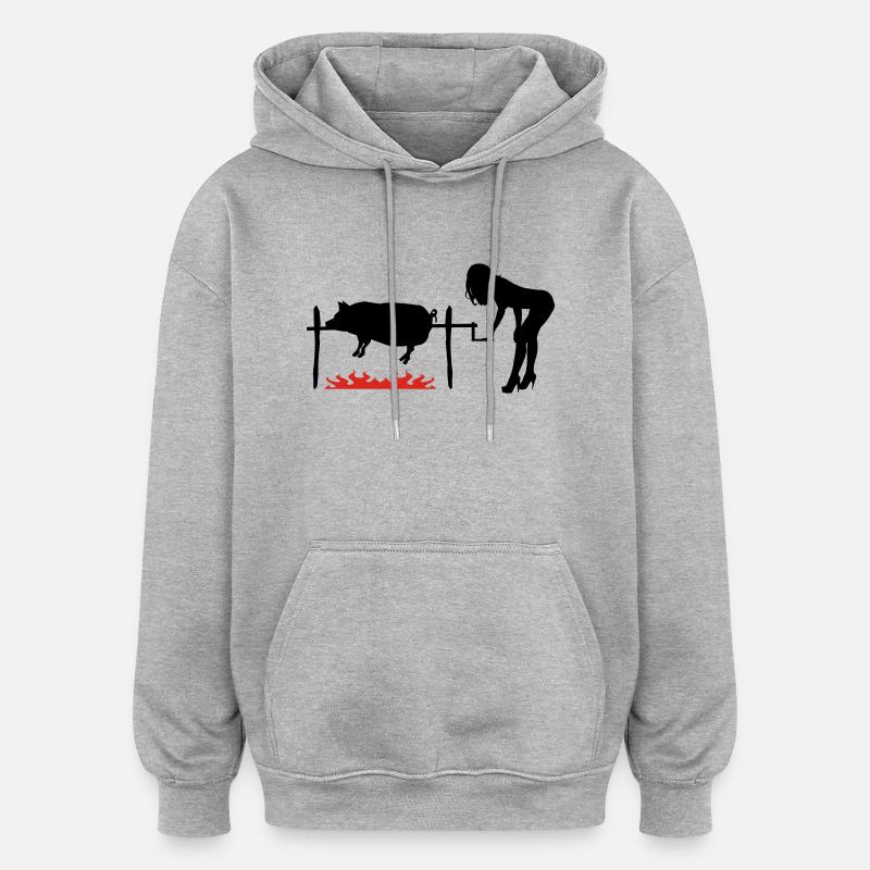 Porc BBQ - Sweat à capuche oversize unisexe - gris chiné