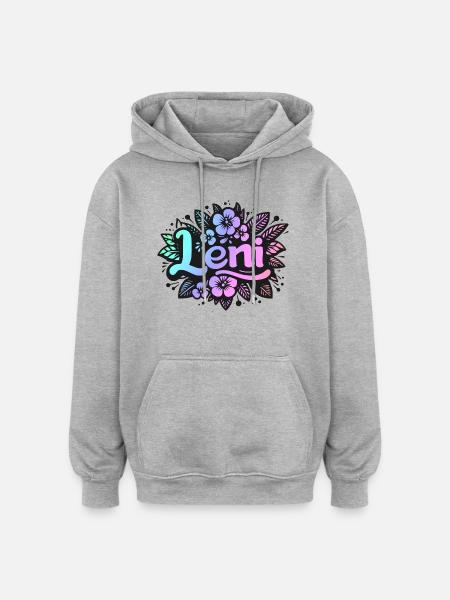 Name LENI Blumenmotiv - Oversized Unisex Hoodie - Grau meliert