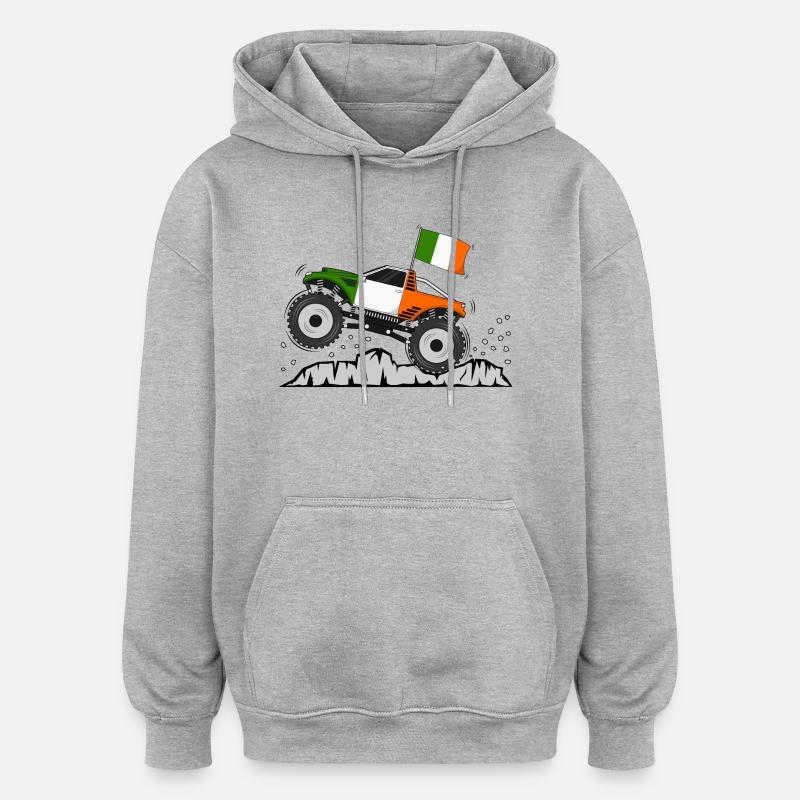 Monster Truck Drapeau de l’Irlande - Sweat à capuche oversize unisexe - gris chiné