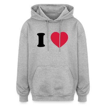 I Love (à personnaliser) - Sweat à capuche oversize unisexe - gris chiné - Devant - Noah (186cm)