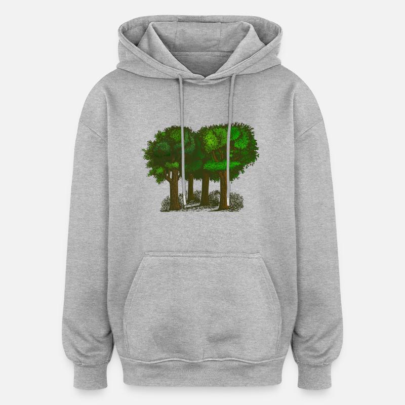 forêt - Sweat à capuche oversize unisexe - gris chiné