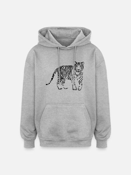 chat tigre lion - Sweat à capuche oversize unisexe - gris chiné