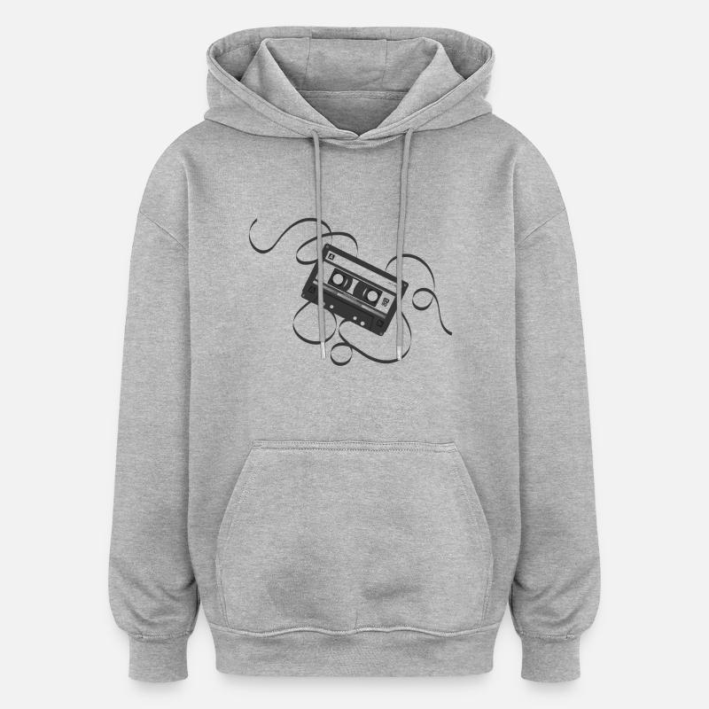 Cassette noire - 80s - Sweat à capuche oversize unisexe - gris chiné