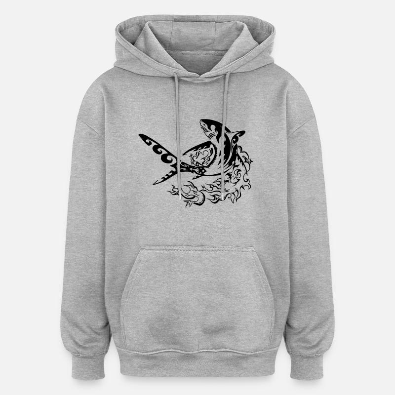 fire shark - Sweat à capuche oversize unisexe - gris chiné