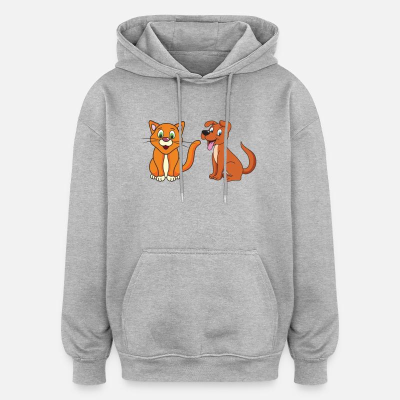 Chat chien - Sweat à capuche oversize unisexe - gris chiné