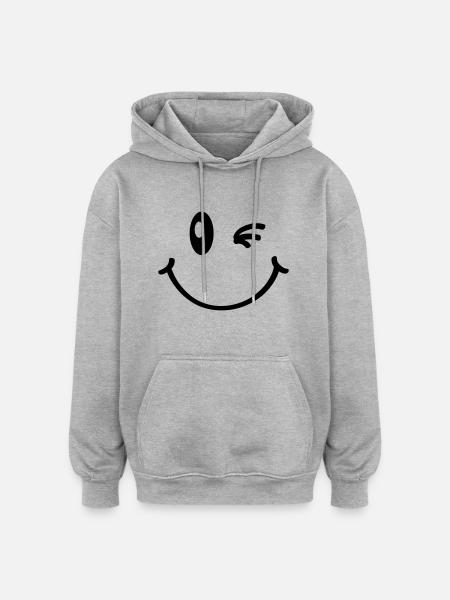 smile___f1 - Sweat à capuche oversize unisexe - gris chiné