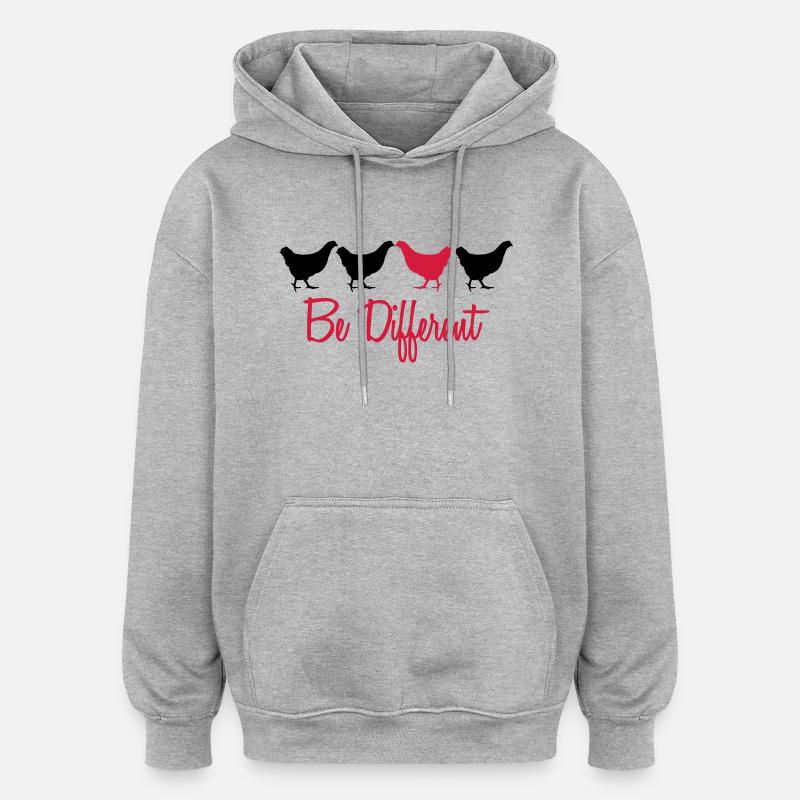 Être mit Huhn différents texte - Sweat à capuche oversize unisexe - gris chiné