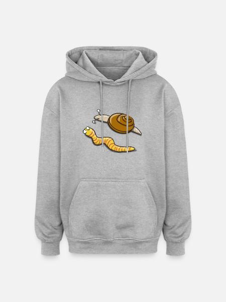 Escargot et chenille - Sweat à capuche oversize unisexe - gris chiné