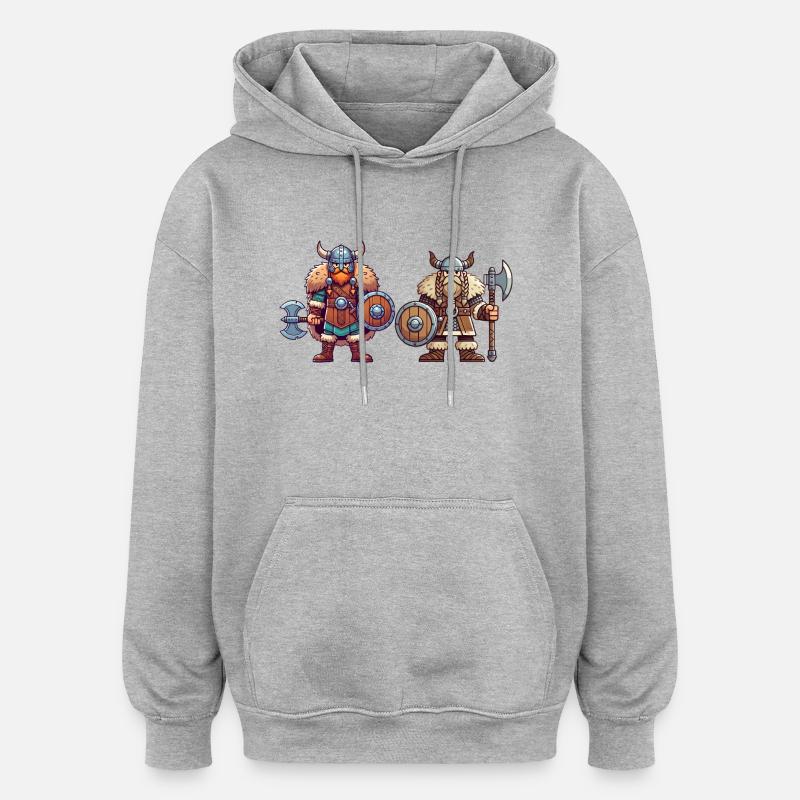 Bande dessinée viking - Sweat à capuche oversize unisexe - gris chiné