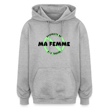 Propriété de ma femme, noir - Sweat à capuche oversize unisexe - gris chiné - Devant - Noah (186cm)