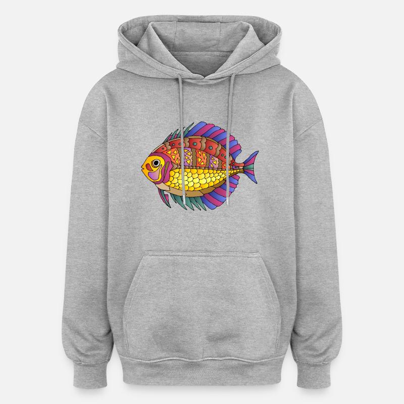 Poisson - Sweat à capuche oversize unisexe - gris chiné