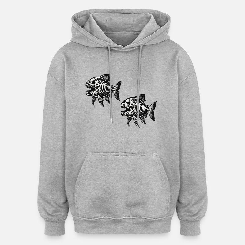 skelett piranha 2 - Oversized Unisex Hoodie - Grau meliert