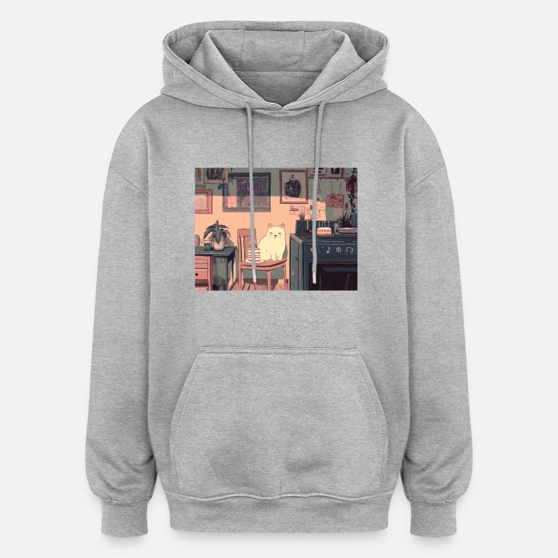Joyeux anniversaire chat - Sweat à capuche oversize unisexe - gris chiné