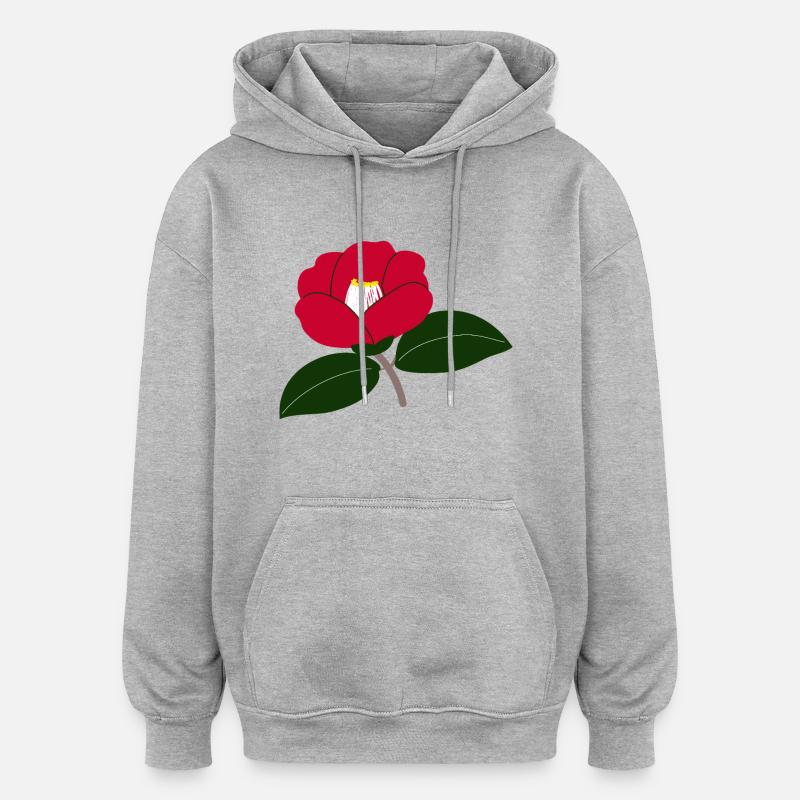 Rote Kamelienblüte Illustration2 - Oversized Unisex Hoodie - Grau meliert