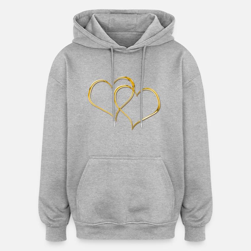 Double Heart GOLD 3D - Sweat à capuche oversize unisexe - gris chiné