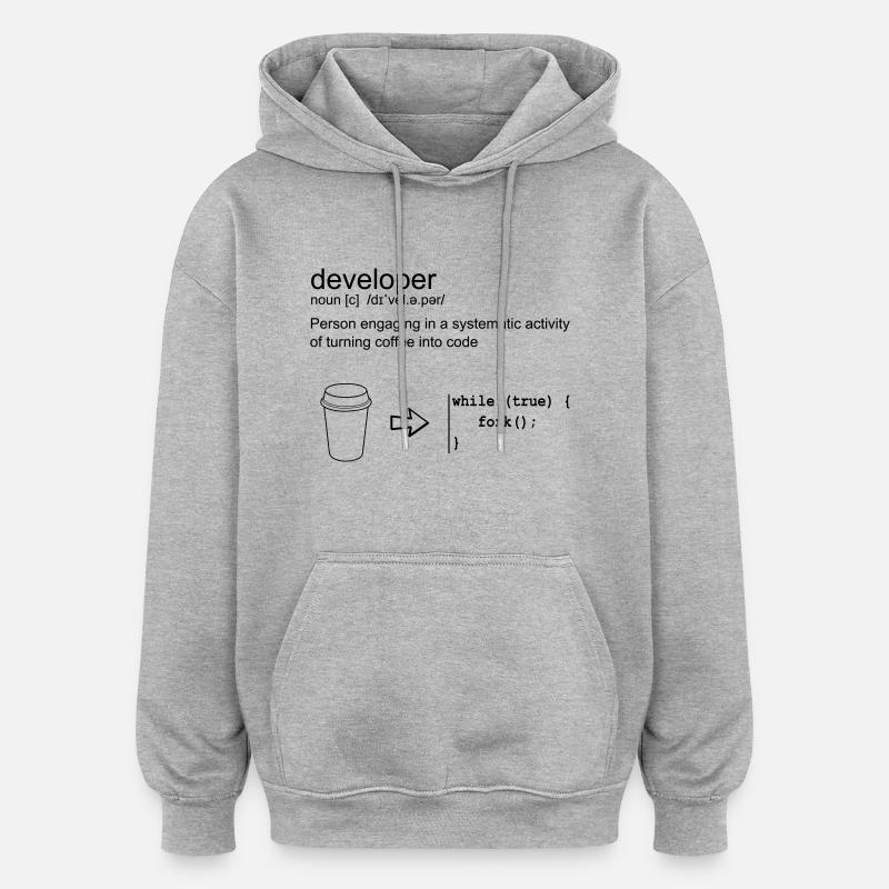 Developer & coffee - Sweat à capuche oversize unisexe - gris chiné