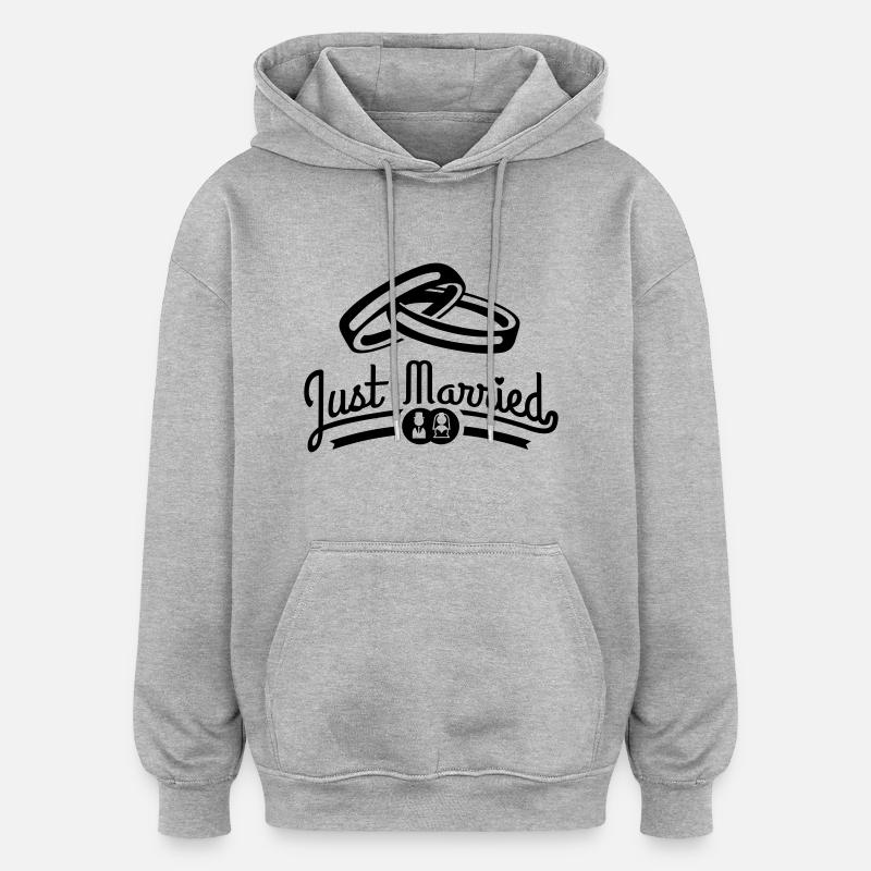 just_married_2_f1 - Sweat à capuche oversize unisexe - gris chiné