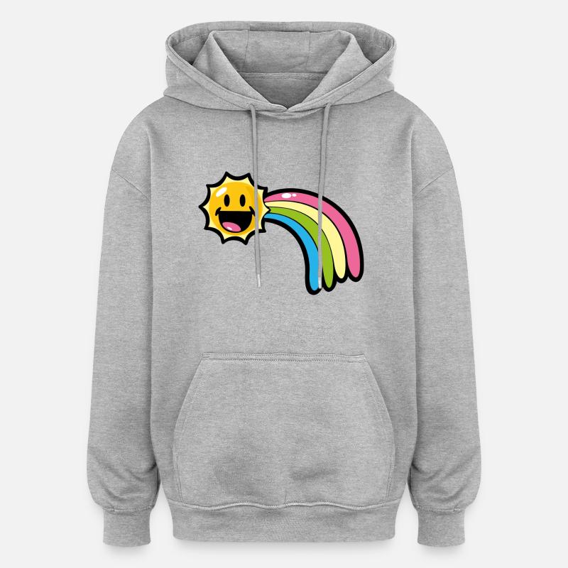 Smiley Kawaii sol og regnbue - Oversize unisex hoodie - grå meleret