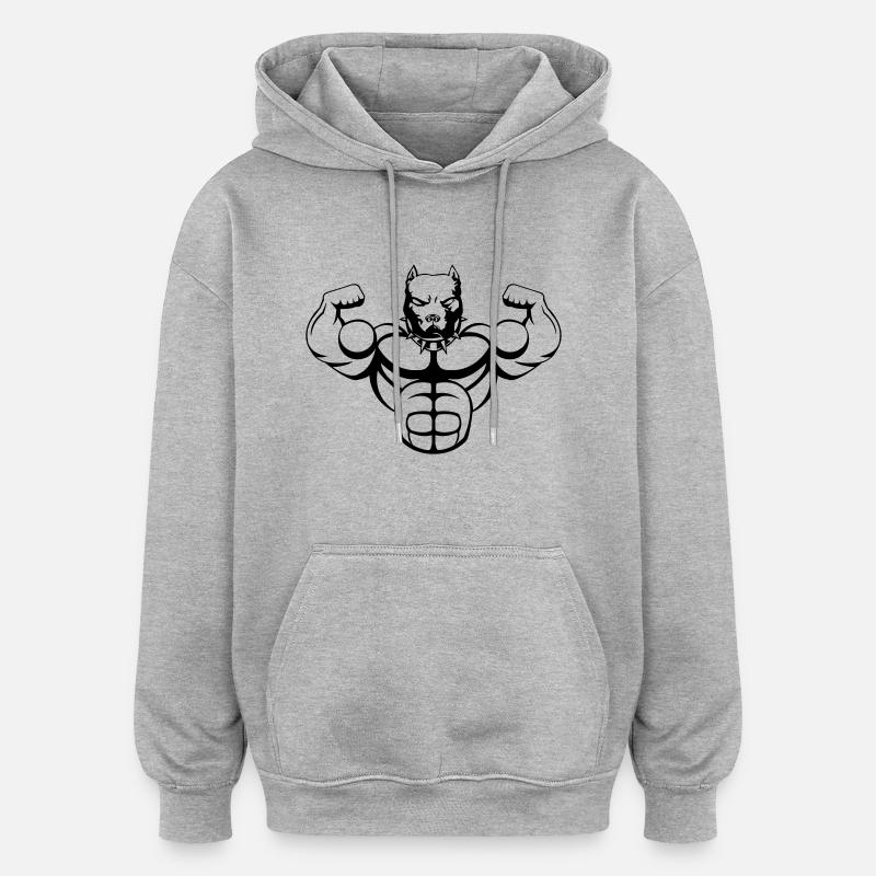 strong_pitbull_01 - Sweat à capuche oversize unisexe - gris chiné