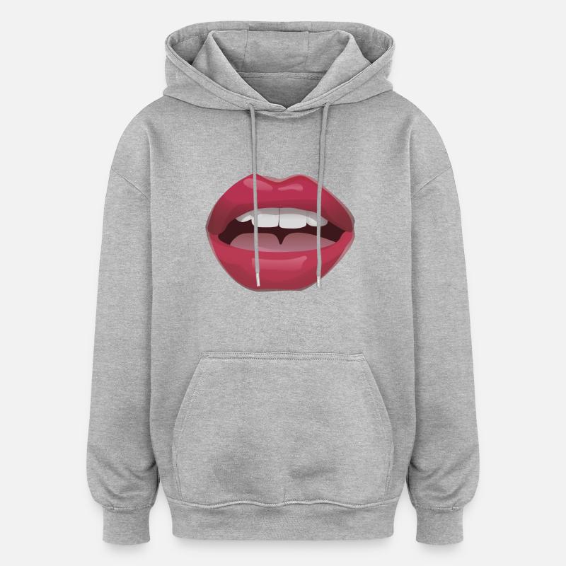 Lèvres rouges avec des dents - Sweat à capuche oversize unisexe - gris chiné