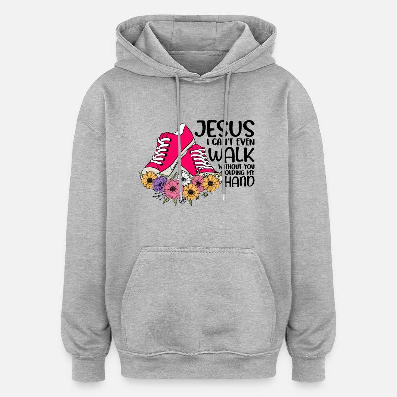 Marcher avec Jésus - Sweat à capuche oversize unisexe - gris chiné