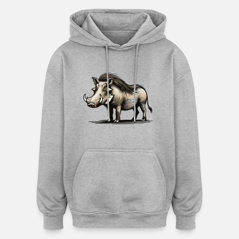 Phacochère - Sweat à capuche oversize unisexe - gris chiné