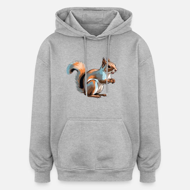 Écureuil - Animaux mignons - Sweat à capuche oversize unisexe - gris chiné