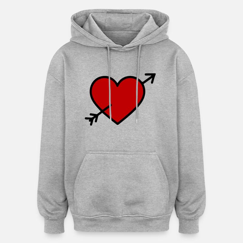 Symbole de coeur Flèche - Sweat à capuche oversize unisexe - gris chiné