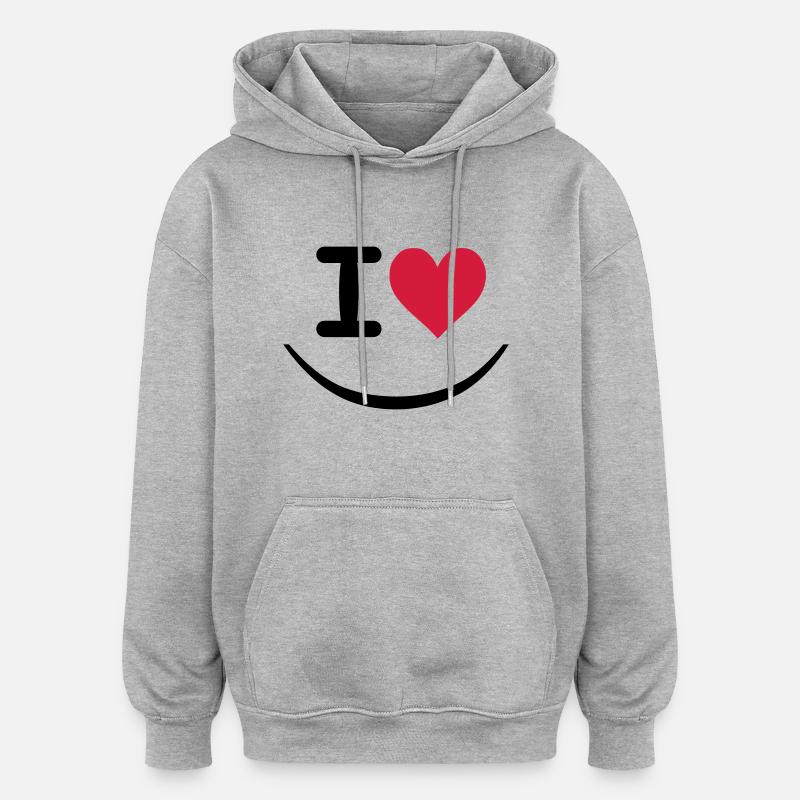 I love - Sweat à capuche oversize unisexe - gris chiné